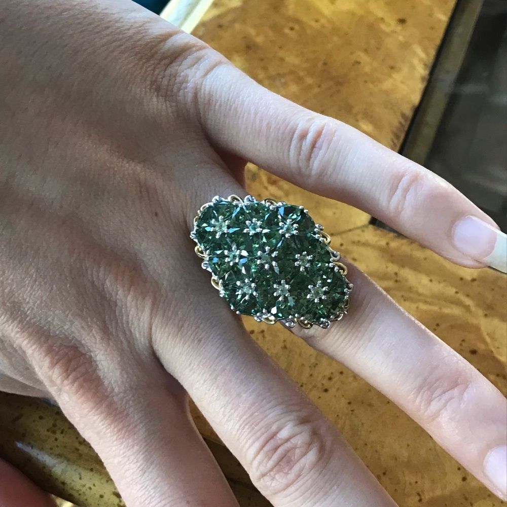 Natural Green Apatite Cocktail Ring Size 6.75 - Picture 3 of 8